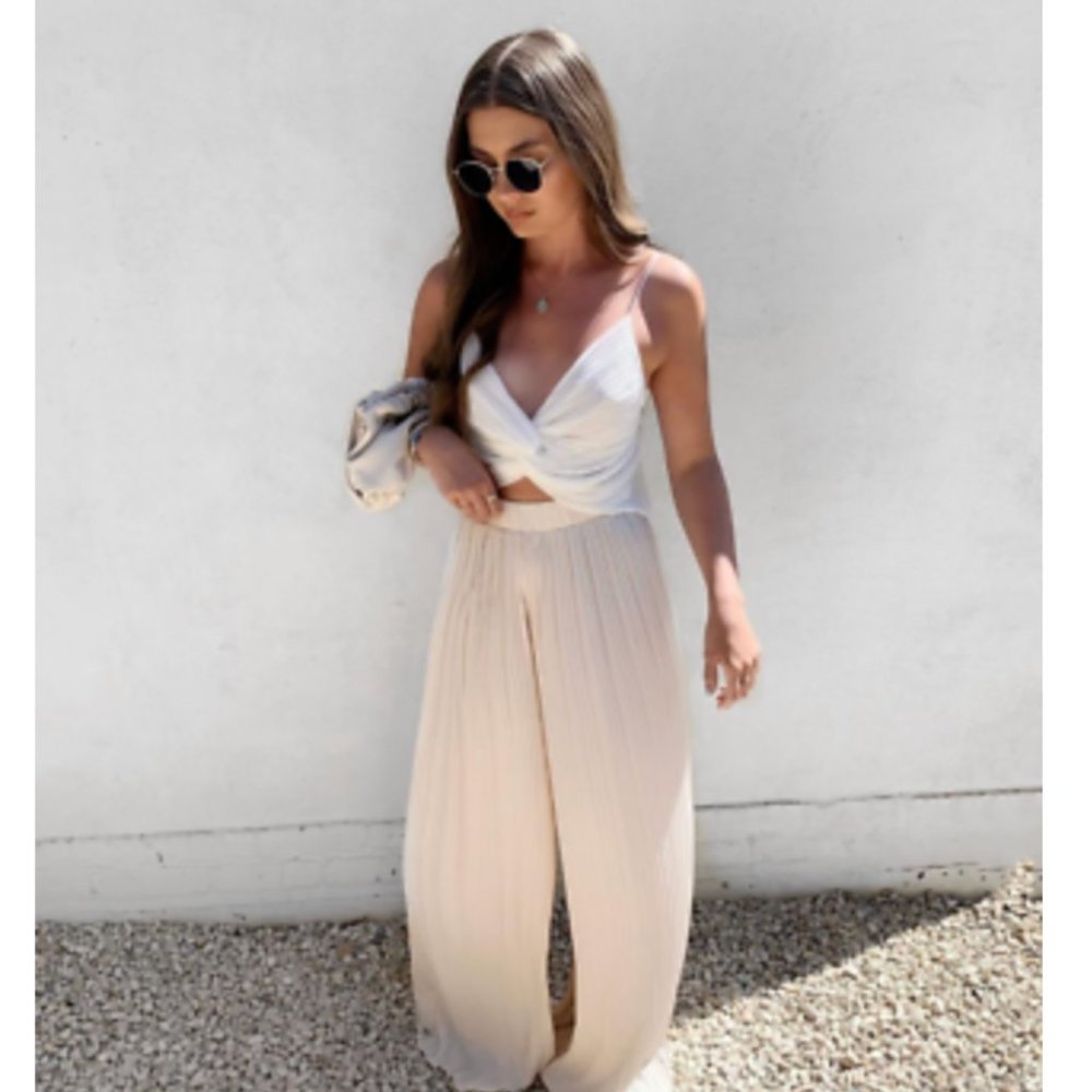 White ZARA PLEATED KNOT DETAIL TOP